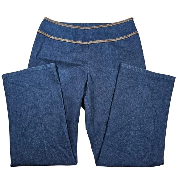 Vintage Pendleton Blue Denim Flare Jeans Faux Leather Trim Md-Rise Women's 8 - Picture 3 of 12